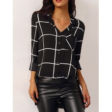 Women's Casual/Daily Simple All Seasons ShirtStriped Shirt Collar Long Sleeve Black Rayon / Polyester Thin